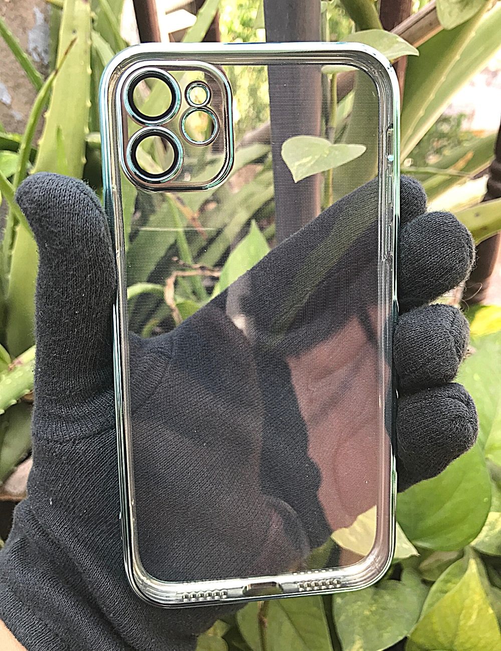 Sea Green metallic chrome with lense transparent case for Apple Iphone 11