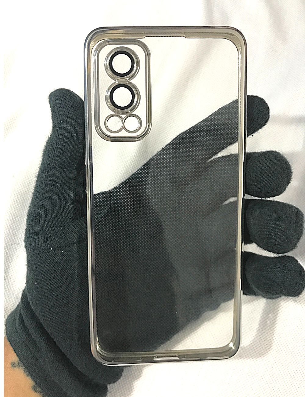 Silver metallic chrome with lense transparent case for Oneplus Nord 2