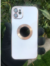 Load image into Gallery viewer, White 6D chrome logo cut silicone case for Apple Iphone 12
