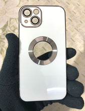 Load image into Gallery viewer, White 6D chrome logo cut silicone case for Apple Iphone 13
