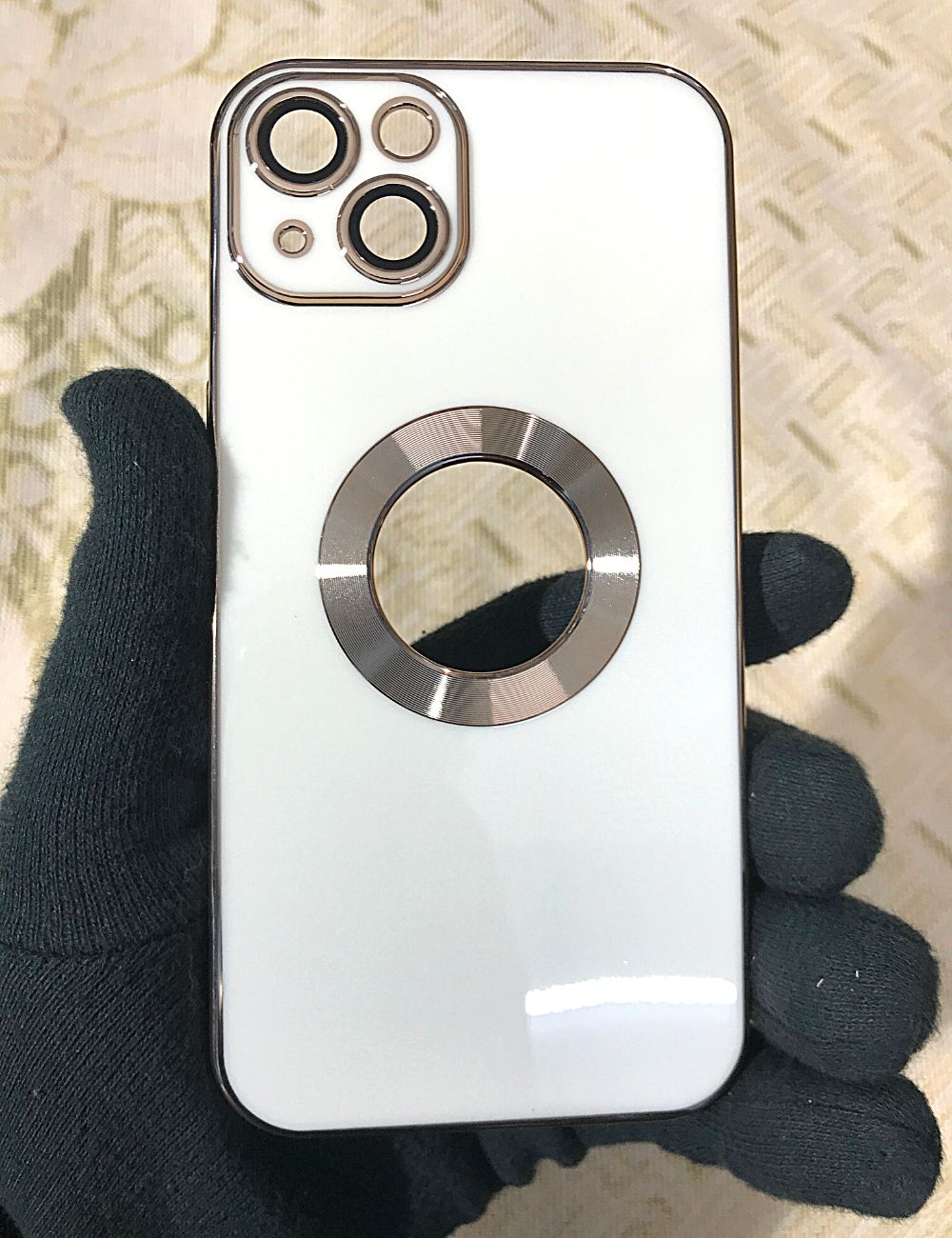 White 6D chrome logo cut silicone case for Apple Iphone 13