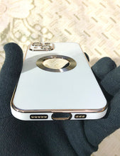 Load image into Gallery viewer, White 6D chrome logo cut silicone case for Apple Iphone 13
