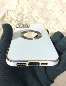 White 6D chrome logo cut silicone case for Apple Iphone 13