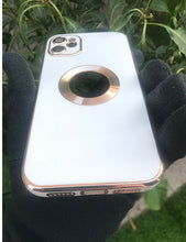 Load image into Gallery viewer, White 6D chrome logo cut silicone case for Apple Iphone 12

