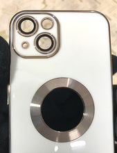 Load image into Gallery viewer, White 6D chrome logo cut silicone case for Apple Iphone 13
